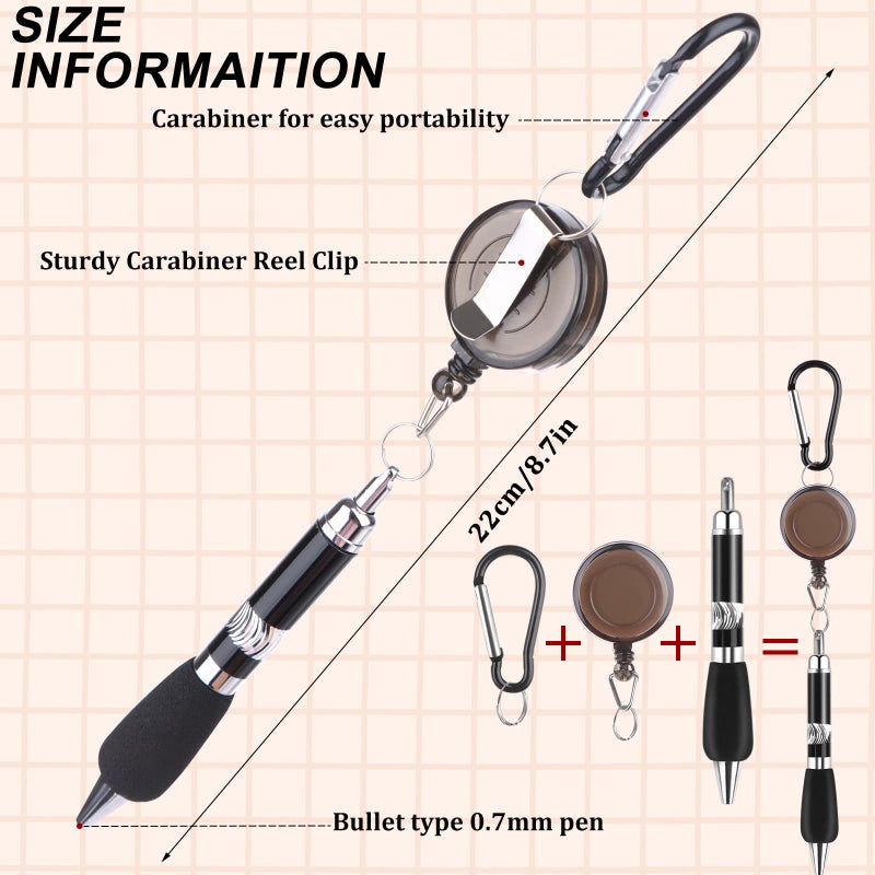 Eshylala 6 Pieces Black Carabiner Pens, Retractable Badge Reel Pens with Blue Ink, Lightweight and Durable - Image 2